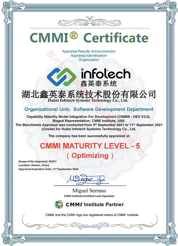 CMMI5級(jí)證書(shū)